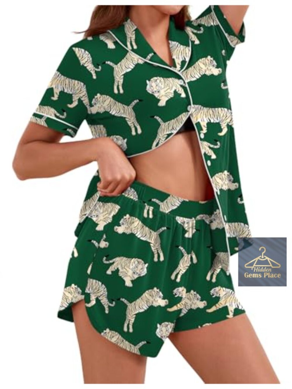 Womens 2 Piece Pajama Set Button Down Short Sleeve Top & Shorts Sleepwear
